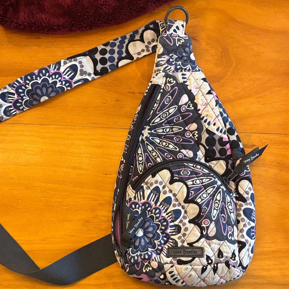 Vera Bradley Navy, Purple & Cream Quilted Crossbody Sling